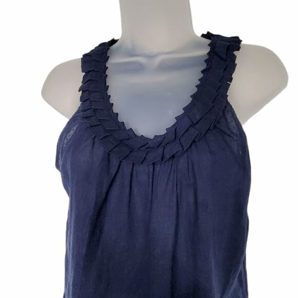 Marisa Christina Linen Navy Ruffle Sleeveless Top - Picture 2 of 8